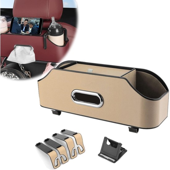 Car Back Seat Organizer with 2 Drink Cup Holder & Tissue Box
