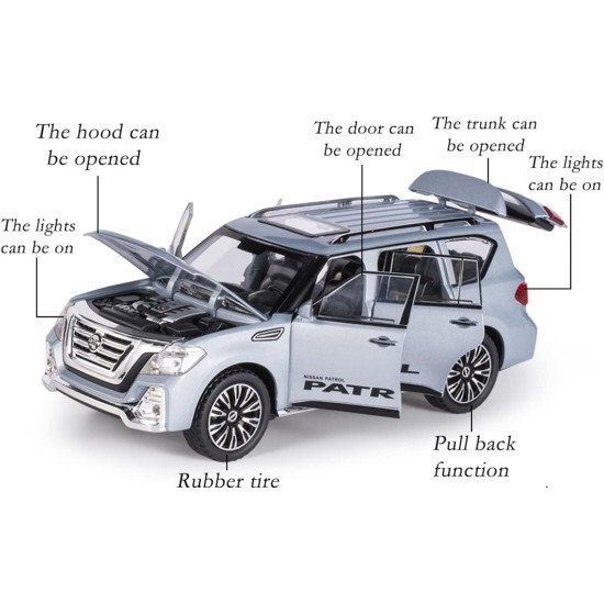 Nissan Patrol 1:24 Scale SUV Model Toy Car - Metallic Silver