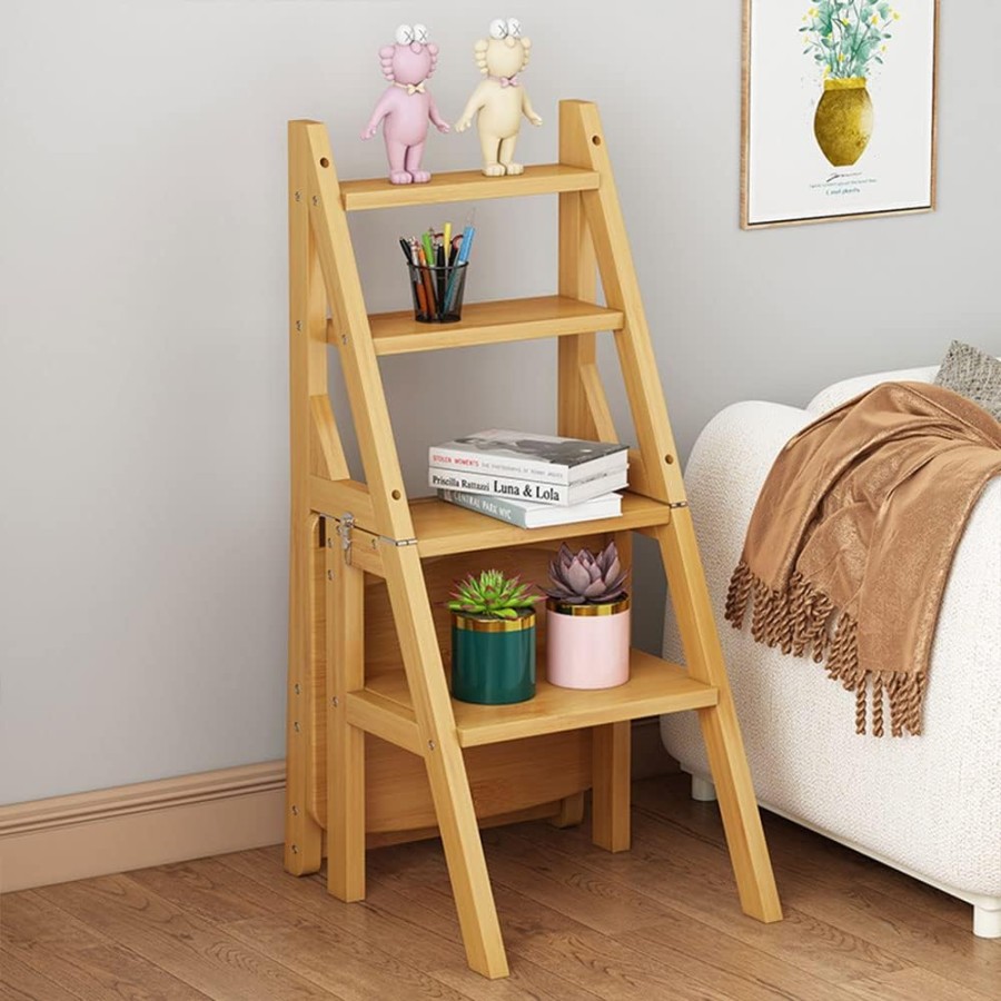 3 in 1 Solid Wood 4 Step Folding Ladder Chair