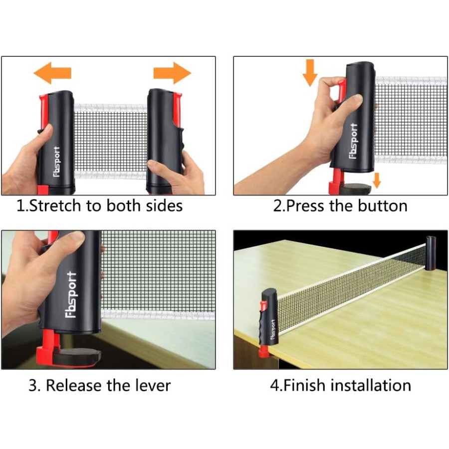 Table Tennis Set with 4 Rackets and 6 Balls With Retractable Net