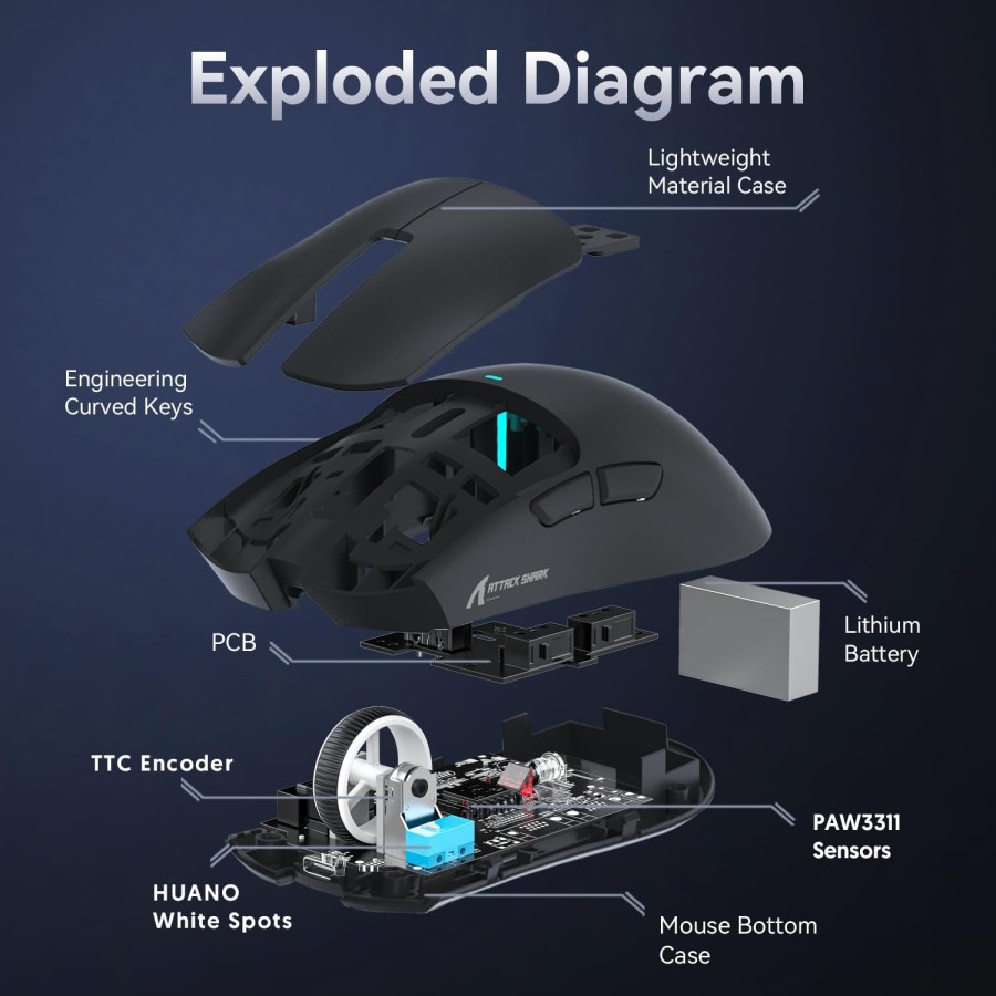 ATTACK SHARK X11 Gaming Mouse 22K DPI with Magnetic Charging Dock - Black