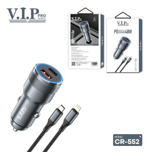 VIP Pro Series CR-552 Fast Car Charger With Usb-c To Lightning Cable Pd 48w