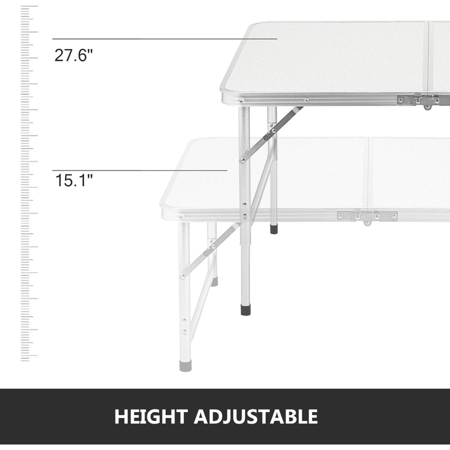 Aluminum Folding Picnic Table, with 2 Benches - White