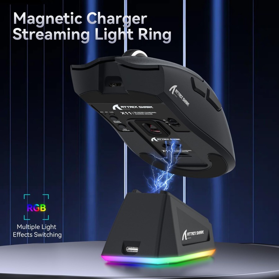ATTACK SHARK X11 Gaming Mouse 22K DPI with Magnetic Charging Dock - Black