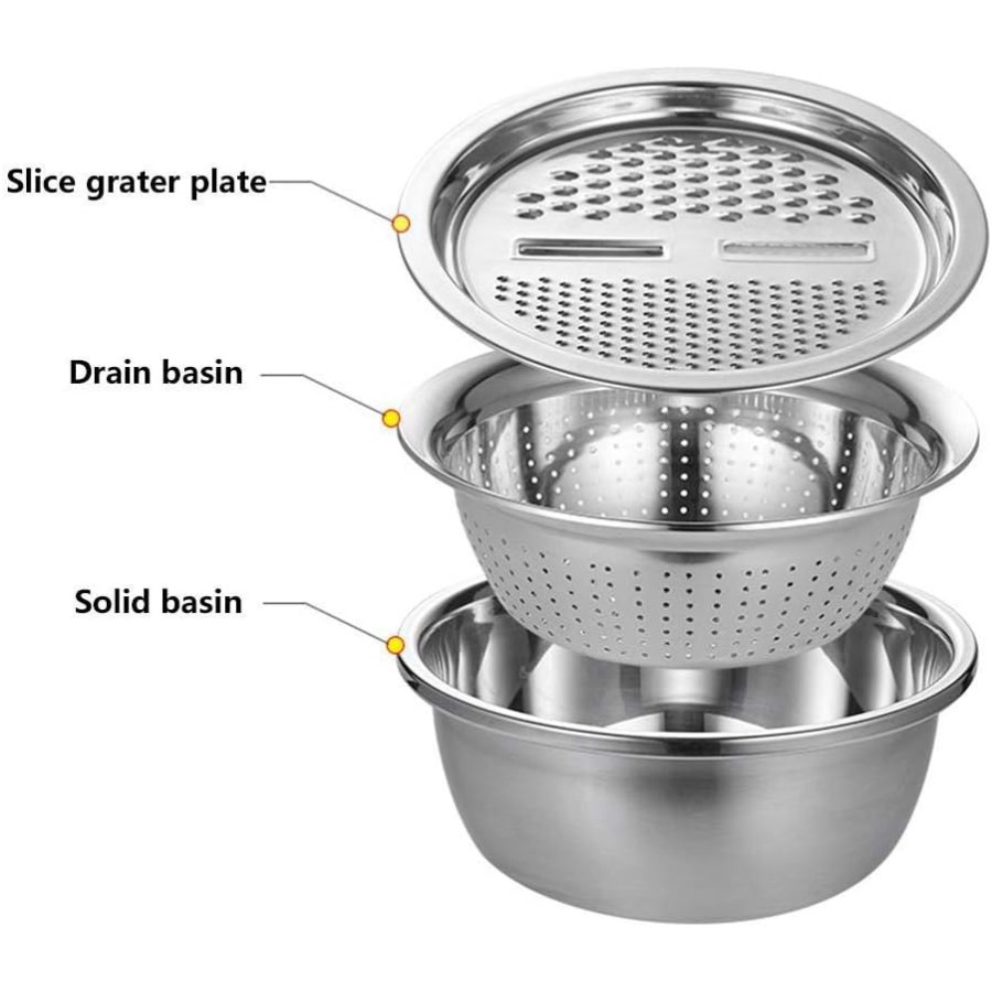 3 in 1 Set Stainless Steel Vegetable Grator & Drain 3 in 1 Set Stainless Steel Vegetable Grator & Drain