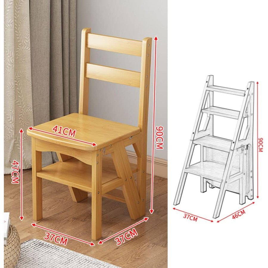 3 in 1 Solid Wood 4 Step Folding Ladder Chair