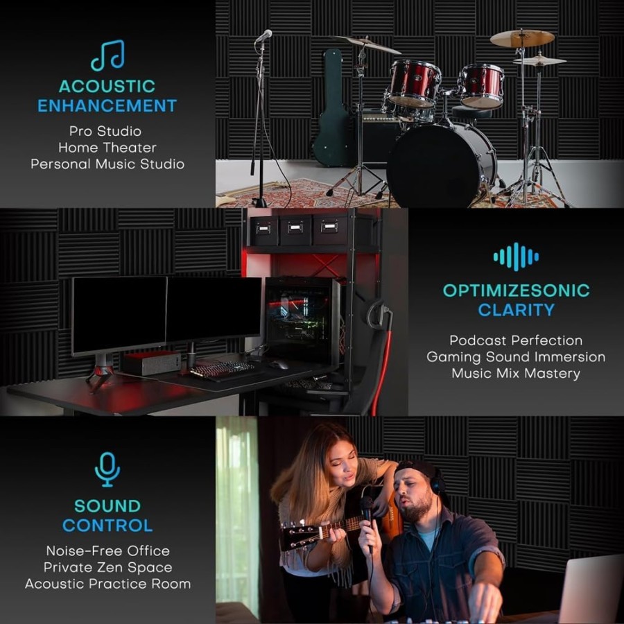 12 Pack Acoustic Studio Sound Proofing Wall Decor Foam Panels 32cm