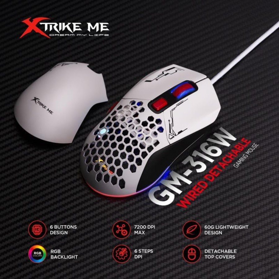 XTRIKE ME GM316 RGB Gaming Mouse - Optical Sensor 7,200 DPI - White