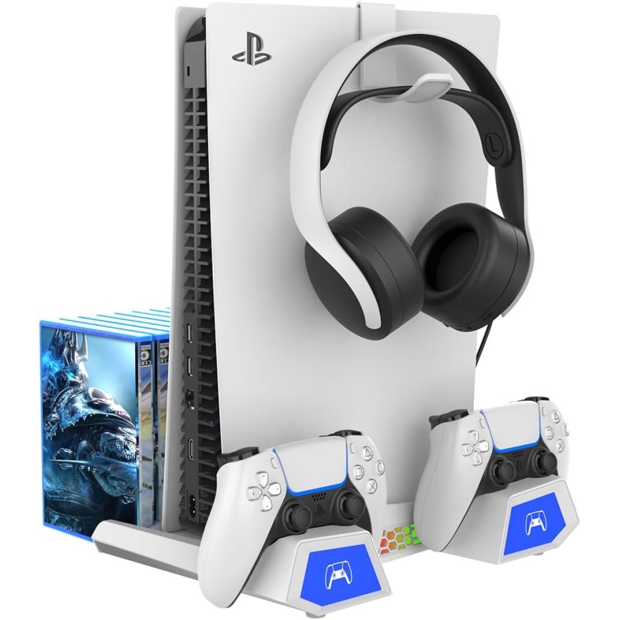 iPega PS5 Vertical Stand Base Game Controller Charging and 15 Disc Storage Rack iPega PS5 Vertical Stand Base Game Controller Charging and 15 Disc Storage Rack