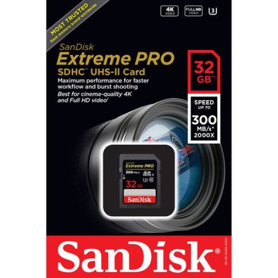 SANDISK EXTREME PRO UHS-II SDXC 32GB 300MB/S 2000X 4K