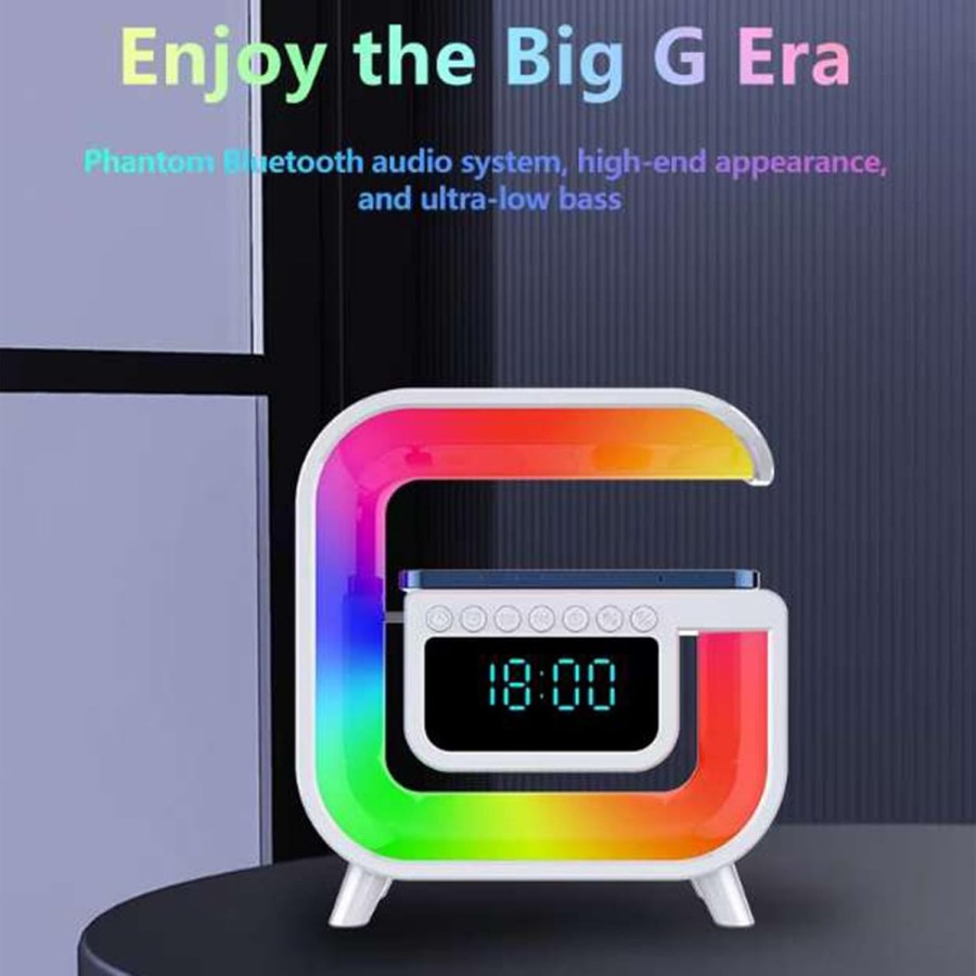 G Shape 4 in1 Ambient Light, BT Speaker, Wireless Charging , Digital Clock Lamp