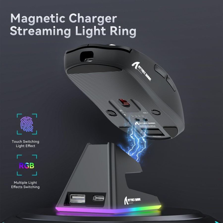 ATTACK SHARK X6 Lightweight Wireless Gaming Mouse with RGB Backlight - Black