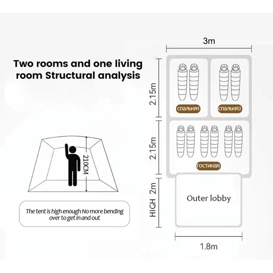 Large Outdoor Camping Tent 8-10 Person (240x240x155cm)