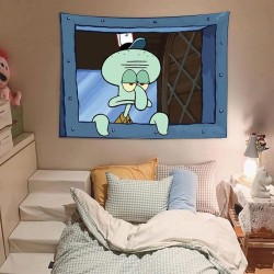 Funny Wall Tapestry Cartoon Window Design - Squidward Funny Wall Tapestry Cartoon Window Design - Squidward
