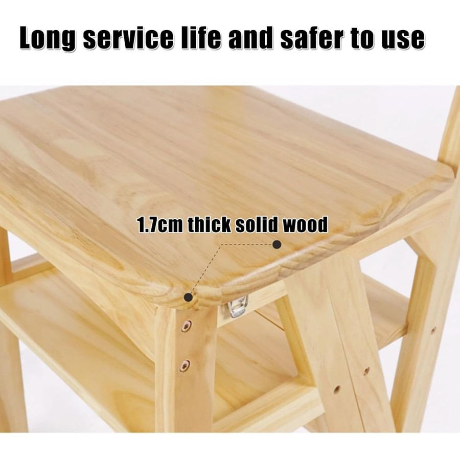 3 in 1 Solid Wood 4 Step Folding Ladder Chair