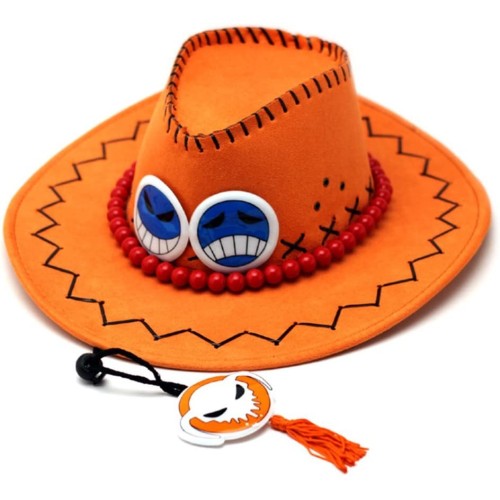 One Piece Portgas D Ace Cowboy Hat Cosplay Hat + Necklace - Orange