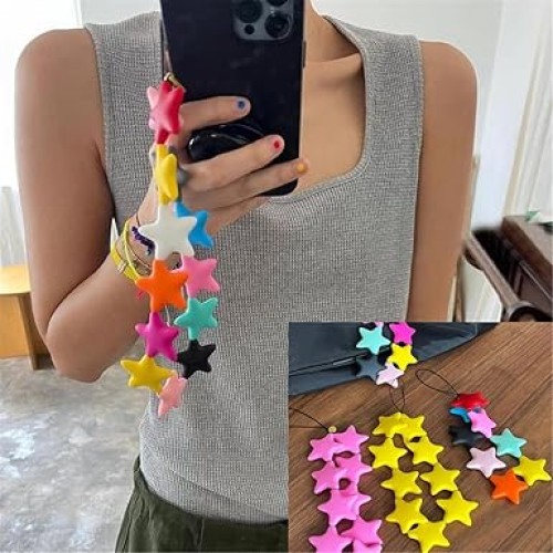 Star Shaped Phone Holder Strap Keychain - Colorful