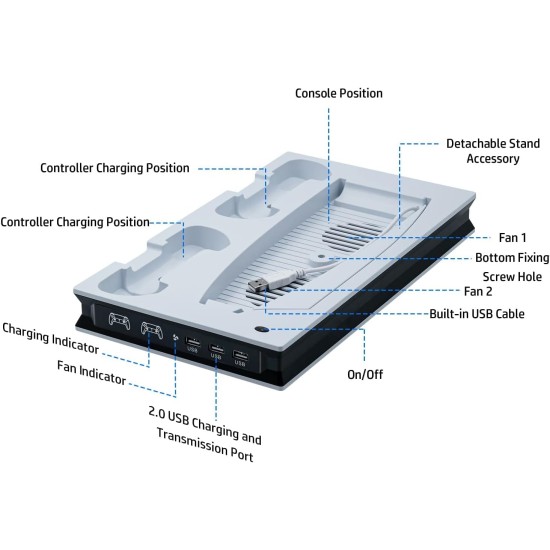 Vertical Fan Stand Cooling Station with Dual Controller Charging for PS5 CD / Digital Edition