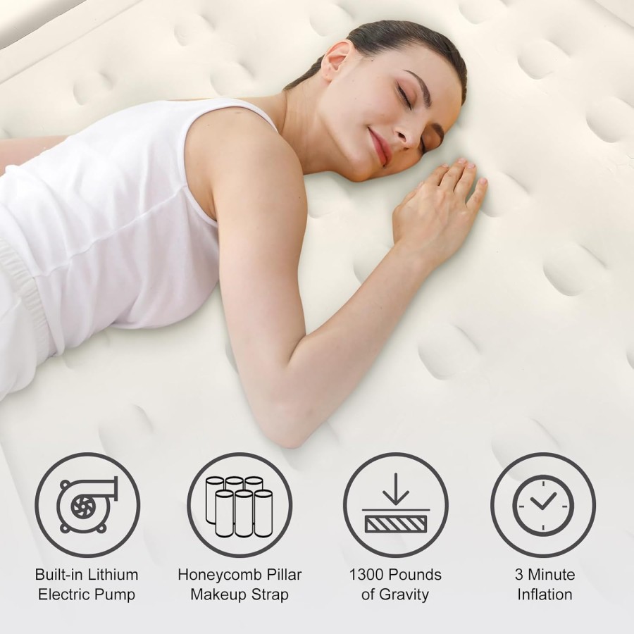 Inflatable Queen Size 40Holes  Airbed Mattress with in Built Pump