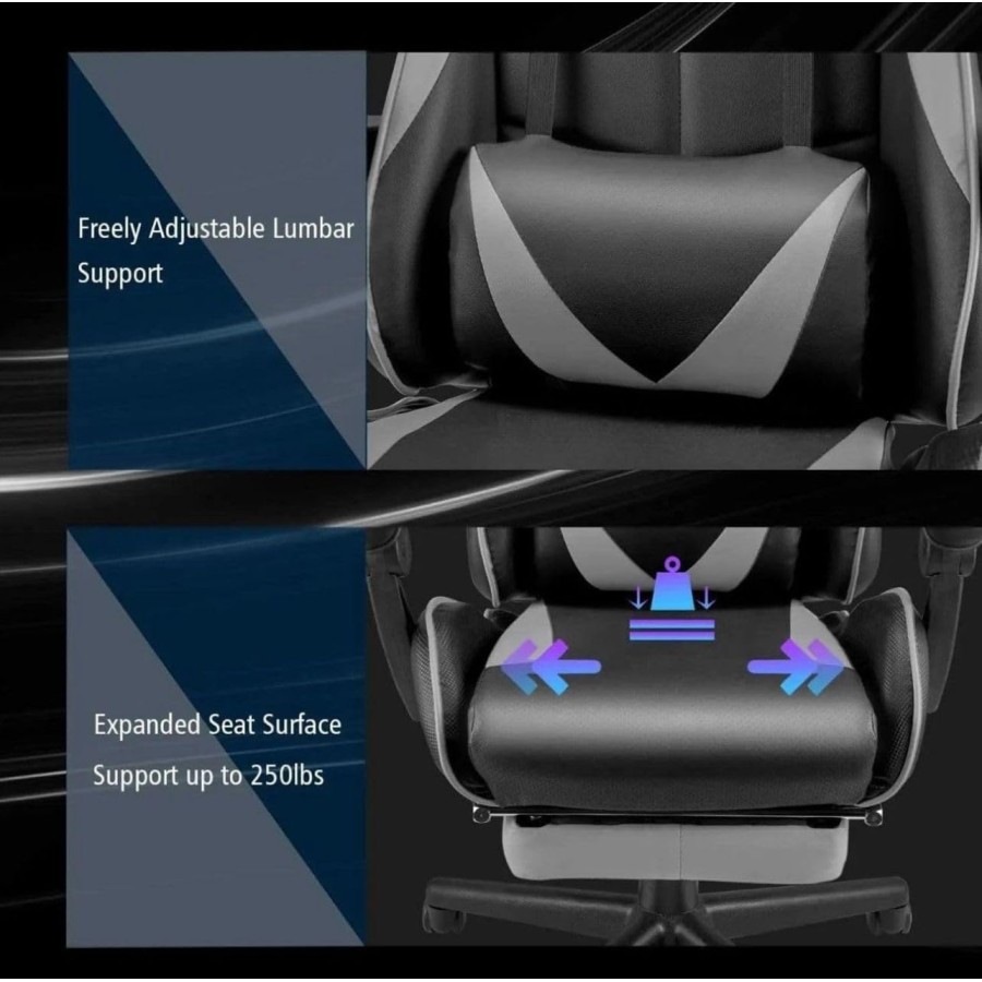 TX Gaming Chair Sport 180° Tilt With Footrest– Grey/Black