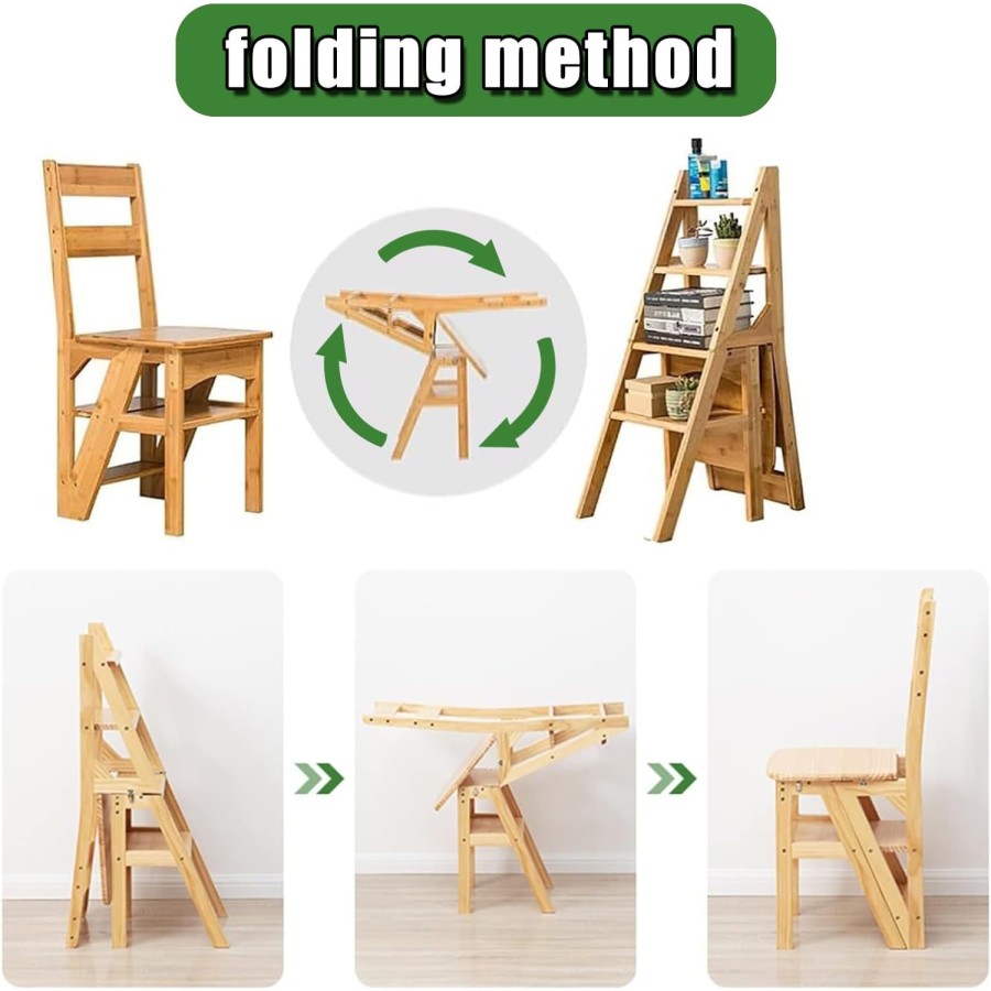 3 in 1 Solid Wood 4 Step Folding Ladder Chair