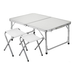 Aluminum Folding Picnic Table, with 2 Benches - White