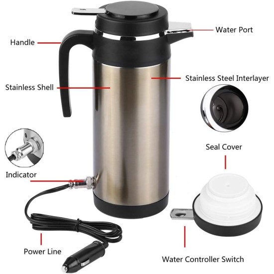 Stainless Steel Electric Car Kettle Flask 1200ml