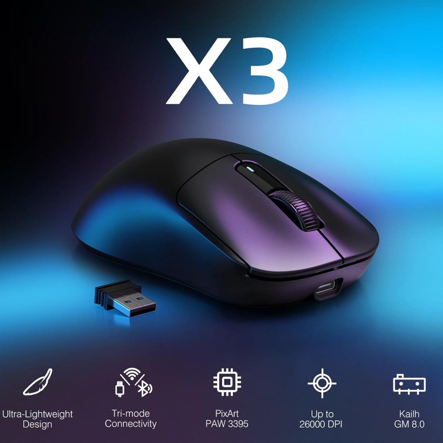 ATTACK SHARK X3 Wireless 26K DPI Gaming Mouse - Black