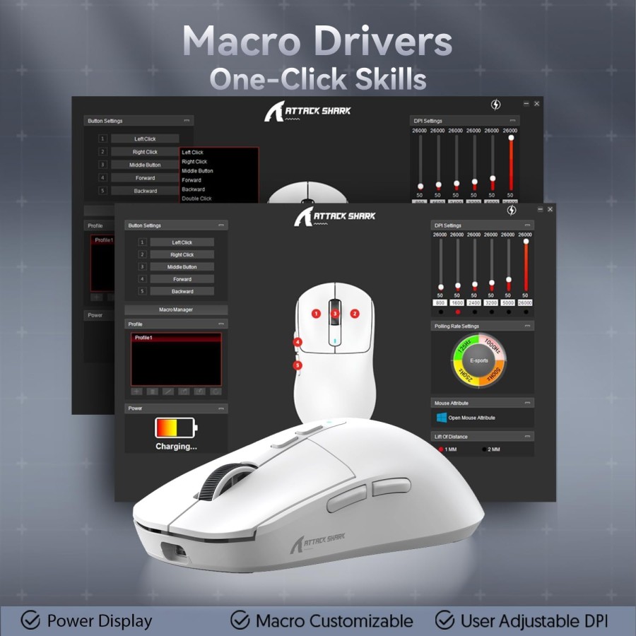 ATTACK SHARK X6 Lightweight Wireless Gaming Mouse with RGB Backlight - White