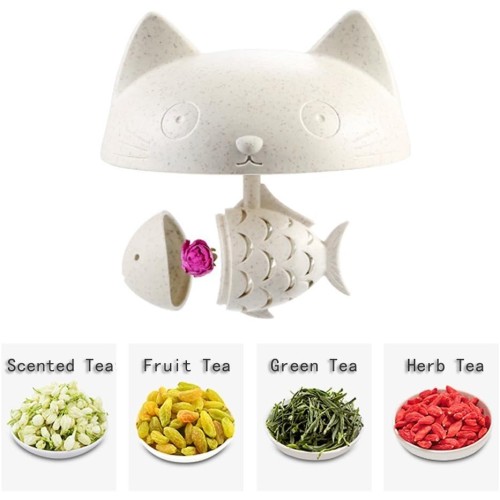 Cute Cat Glass Cup Tea Mug With Fish Tea Infuser Strainer Filter