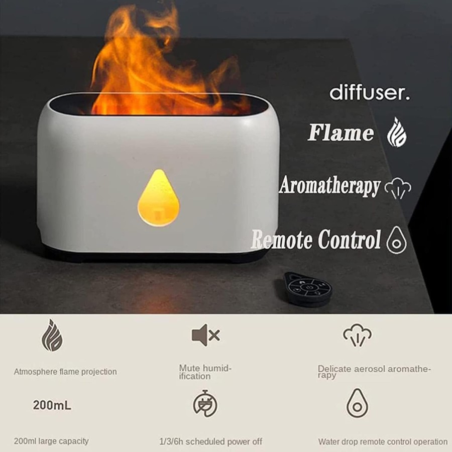 RGB Flame Humidifier Lamp With Remote - White