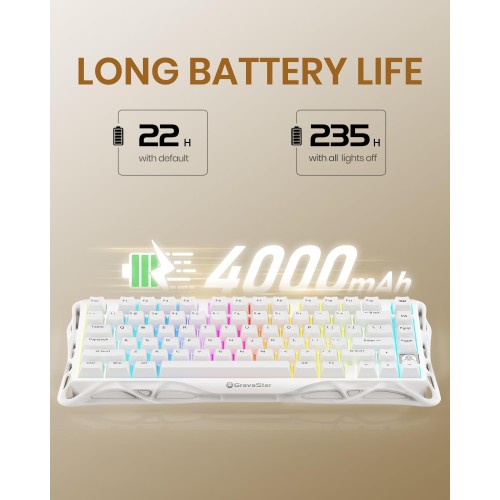 GravaStar Mercury K1 Lite 75% Wireless Mechanical Gaming Keyboard - White