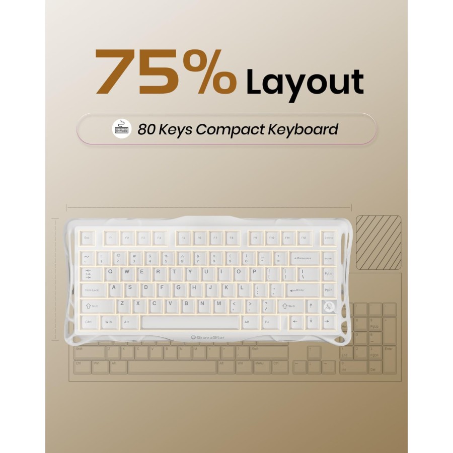 GravaStar Mercury K1 Lite 75% Wireless Mechanical Gaming Keyboard - White