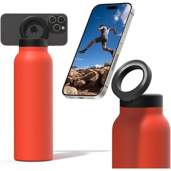 RINGO Water Bottle - 32 OZ/1 Liter  MagSafe Screw Lid / MagSafe Booster Ring  - Orange