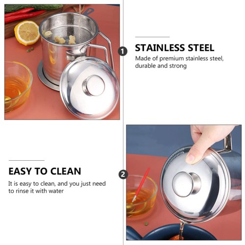 Stainless Steel 2. 0L Kitchen Cooking Oil Filter jar