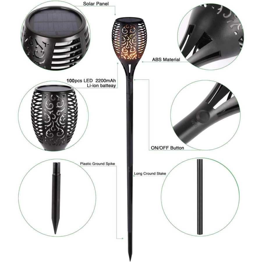 Solar Torch Light with Flickering Flame - 1Pcs
