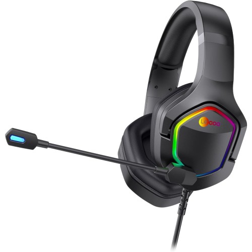 Lecoo HT403 3.5mm Jack On-Ear RGB LED Illuminated Wired Gaming Headset Black