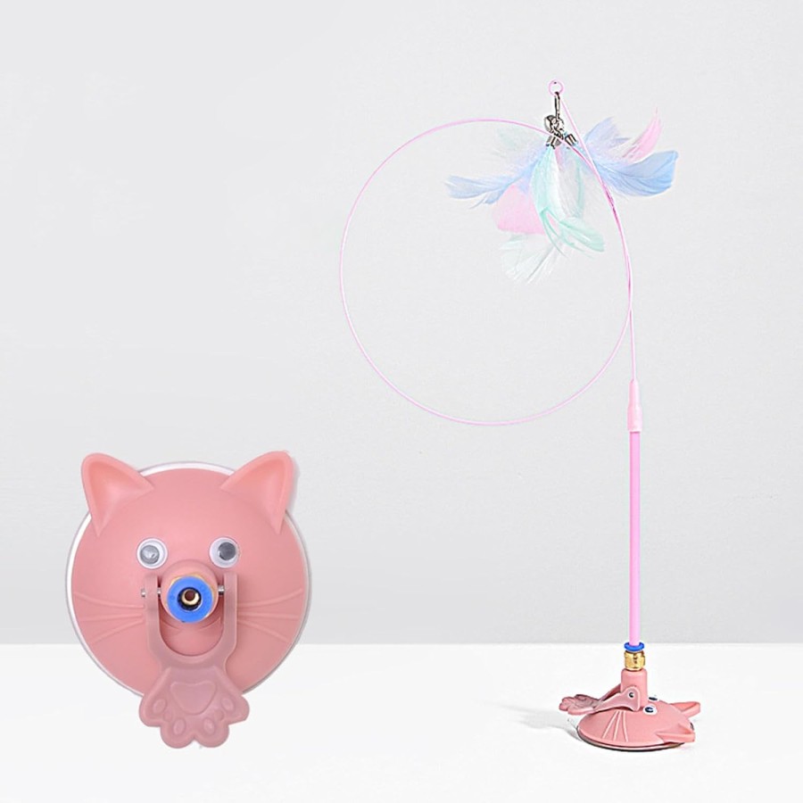 Teaser Wand Cat Toy with Suction Cup & Feather – Pink Teaser Wand Cat Toy with Suction Cup & Feather – Pink