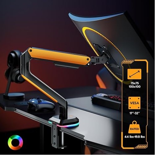 Sades Apep SA-MA02 RGB Single Monitor Mount Arm (Max size 32"/9KG Per ARM) - Orange