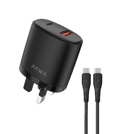 Pawa Solid Travel Charger Dual PD & QC Port With Type-C to Type-C Cable