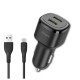 Solid Car Charger 2.4A Auto-ID with Type C Cable-Black