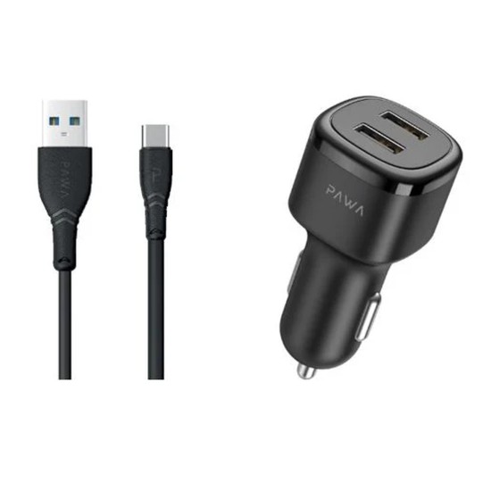 Pawa Solid Car Charger 2.4A Auto-ID with Lightning Cable - Black
