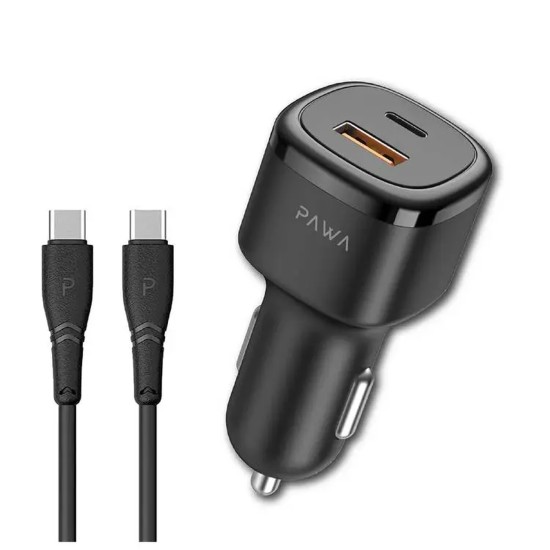 Pawa Solid Car Charger PD 48W +QC with Type-C to Lightning Cable - Black