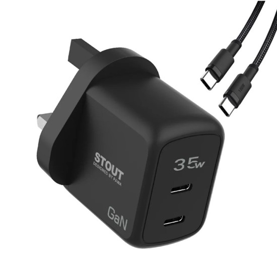 Pawa Stout Gan Travel Charger With Dual PD port 35W With Type-C to C Cable