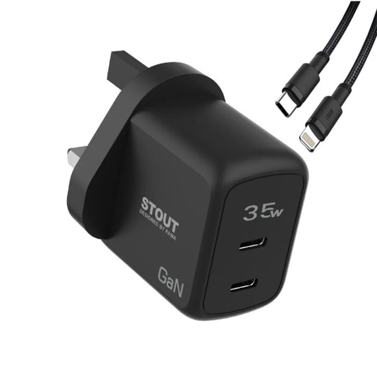 Pawa Stout Gan Travel Charger With Dual PD port 45W With Type-C to C Cable