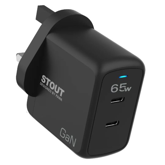 Pawa Stout Gan Travel Charger With Dual PD Port 65W-black