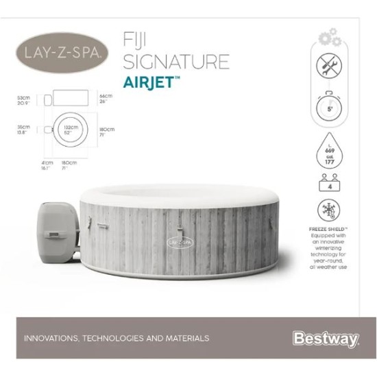 Lay-Z-Spa Fiji AirJet 4 White Wood Bestway 