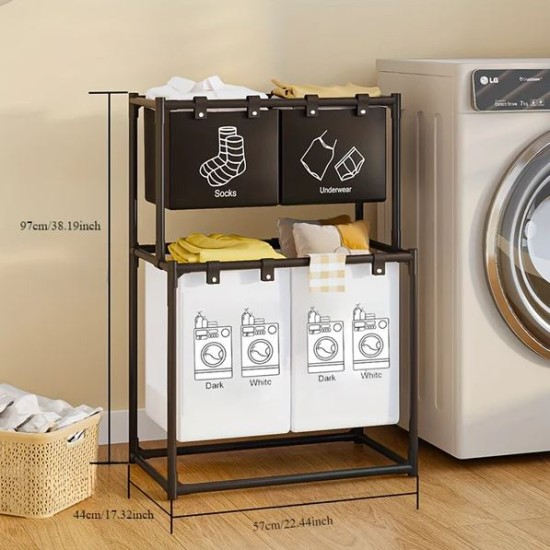 Foldable MultiCompartment Laundry Basket with Divider-PEIR