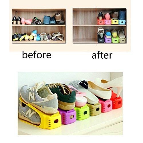 4PCS Double Grid Space Saving Shoes Holder Organizer