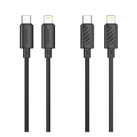 Porodo Blue 20W PD Type C to Lightning PVC Cable 1.2M - Black